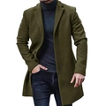 Men's olive green wool overcoat with notched lapels and single-breasted buttons - M / Green