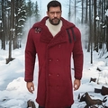Mens thick faux suede shearling coat in burgundy with warm fur lining and lapel collar - S / Burgundy