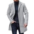 Men's slim fit wool blend overcoat in light grey with a classic notched lapel design - M / Gray