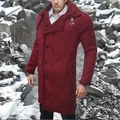 Men's burgundy winter coat with faux fur collar and classic double-breasted buttons - S / Burgundy