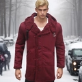 Cappotto invernale da uomo in finto camoscio bordeaux con calda fodera in lana - S / Borgogna