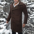 Men's winter long faux suede coat with sheepskin fleece lining and double-breasted closure - S / Coffee