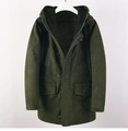Detail of olive green parka jacket showing warm black fleece lining and durable hooded design - M / Green