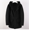 Close-up of black hooded parka featuring thick faux shearling lining and durable zipper detail - M / Black