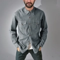 Camisa vaquera gris de manga larga para hombre con bolsillos dobles en el pecho y botones - S / Gris