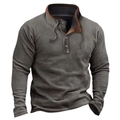 Dettaglio felpa Henley da uomo con colletto foderato in finta pelle e bottoni a pressione - S / Stile Henley con Bottoni (7129#) / Grigio