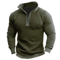 Nahaufnahme von olivgrünem Strickpullover mit halbem Reißverschluss und horizontaler Textur - Militärgrün 7113# / S