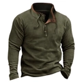 Dettaglio della maglia Henley verde militare con colletto a contrasto e chiusura a tre bottoni - S / Stile Henley con Bottoni (7129#) / Verde Militare
