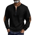 Detalle de suéter negro para hombre con coderas marrones y cuello con media cremallera - S / Negro