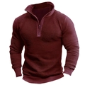 Pull en maille bordeaux pour hommes avec quart de zip et rayures horizontales texturées - Vin Rouge 7113# / S