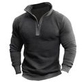 Detail der Waffelstrick-Struktur und des Viertelreißverschlusses am grauen Herrenpullover - S / 1/4 Reißverschluss Stehkragen (7113#) / Grau
