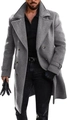 Detail of grey double-breasted wool coat with notch lapels and textured fabric finish - M / Gray
