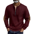 Sudadera de hombre burdeos con cremallera corta, texturas y parches marrones en codos - S / Burdeos