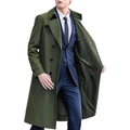 Trincea lunga doppiopetto da uomo in verde scuro classico in stile business raffinato - M / Verde Militare