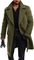 Detail of army green double-breasted wool coat showing thick fabric texture and lapel - M / Army Green