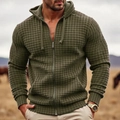 Sweat à capuche homme vert olive en maille gaufrée avec fermeture éclair et style décontracté - Vert Militaire 7849# / S