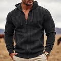 Détail montrant la texture gaufrée d'une veste à capuche pour homme avec cordon de serrage - S / Hooded Zipper (7849#) / Noir