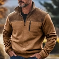 Dettaglio del pullover in pile da uomo con mezza zip e inserti a contrasto sulle spalle - S / Stile Outdoor Patchwork (7135#) / Marrone