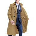 Trench classico lungo da uomo kaki con revers a lancia e bottoni neri a contrasto - M / Cachi