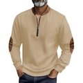 Sudadera de hombre de punto acanalado con cremallera media y coderas decorativas - S / Caqui