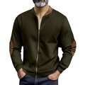 Men's dark green corduroy jacket with brown leather elbow patches and zipper - S / Army Green