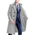 Dettaglio di trench doppiopetto grigio chiaro con revers classici e polsini regolabili - M / Grigio