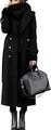 Detail of a long black double-breasted wool coat with notch lapels and flap pockets - S / Black
