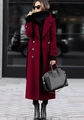 Detail of the high-quality burgundy wool coat featuring double-breasted buttons and lapels - S / Burgundy