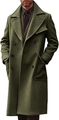 Detail view of double-breasted olive green wool coat with large lapels and flap pockets - M / Army Green