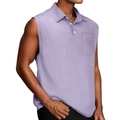 Men's casual sleeveless lavender purple polo shirt with front pocket and buttoned collar - Purple