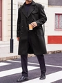 Classic black double-breasted long wool coat for men with wide lapels and large pockets - M / Black