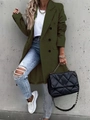 Close-up of olive green double-breasted wool coat with classic notched lapels and buttons - M / Army Green