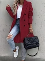 Detail shot of burgundy double-breasted wool coat with textured fabric and lapels - M / Burgundy