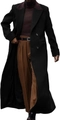 Detailed view of long black coat with burgundy contrast collar and wool texture - M / Black