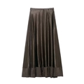 Jupe midi élégante en satin bronze à taille haute avec ourlet plissé et fini métallisé - XS / Brun