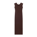 Robe midi sans manches en tricot marron foncé avec élégante encolure chaîne dorée - S / Café