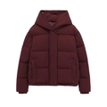 Chaqueta acolchada corta color burdeos con capucha, abrigo térmico de invierno casual - XS / Burdeos