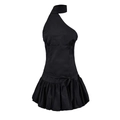 Ärmelloses schwarzes Halter-Minikleid mit Faltenrock und Taillenband auf weißem Grund - S / Schwarz