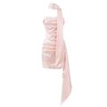 Pink satin tube dress with halter neck ties and elegant pleated slim fit detailing - S / Pink