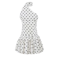 Ärmelloses weißes Polka-Dot-Minikleid mit One-Shoulder-Halter und Schleife an der Seite - S / Weißer Punkt