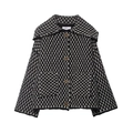 Detail van de revers en vintage koperen knopen op het zwart-wit geruite tweed jack - XS / Zwart