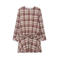 Mini abito scozzese da donna a maniche lunghe con dettaglio intrecciato in vita - XS / Quadri Marrone Rosso