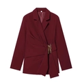 Detail of burgundy wrap blazer with golden buckle and textured fabric - XS / Tops / Burgundy