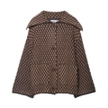 Dames gebreid vest met ruitpatroon reverskraag en voorzakken in bruine en beige tint - XS / camel