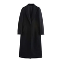 Eleganter schwarzer langer Wollmantel für Damen mit klassischem Revers und Einreiher-Design - XS / Schwarz