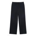 Detail view of high-waisted black wide-leg trousers with elegant drape and clean cut - Black Pants / XS