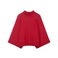Jersey de punto rojo brillante con cuello alto, mangas raglán acampanadas y brillo - S / Rojo
