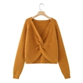 Elegante suéter de punto naranja con detalle de nudo en la espalda y puños acanalados - S / Naranja