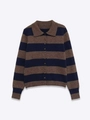 Détail du cardigan rayé à boutonnage simple avec col polo et fermeture boutonnée - S / Café Bleu