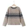 Jersey de punto jacquard para mujer con cuello redondo y motivos geométricos en color avena - S / Como se muestra